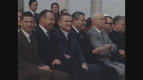 Astronauts sit together for Apollo 8 space program - 1969 Vídeos de archivo 94341625
