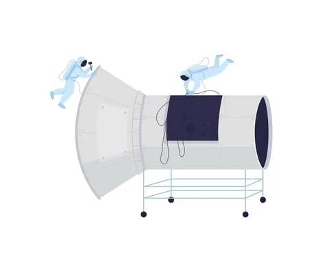 Astronauts in space flat color vector faceless character 스톡 일러스트