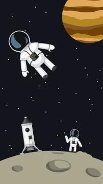 Astronauts with spaceship on moon Stock Illustration