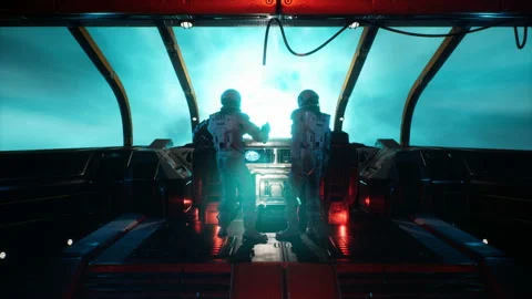 Astronauts sweep through the wormhole at warp speed in their spaceship. The Stock Footage 152250593