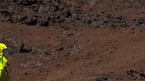 Astronauts training in mars simulated landscape Stock Footage 93533223