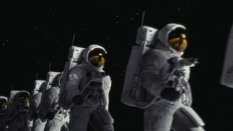 Astronauts walking on the lunar surface. Abstract pop art 4K CGI. Stock Footage 223590380