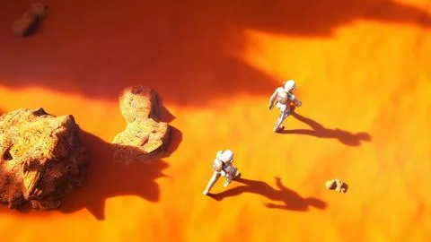 Astronauts walking on Mars. Stock Illustration