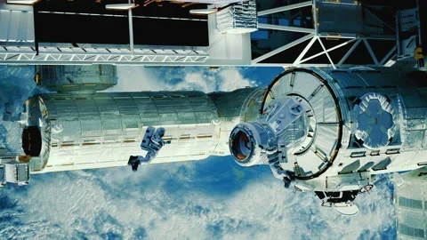 Astronauts working on space station above the Earth. Astronaut Spacewalk, waving 動画素材 171659984