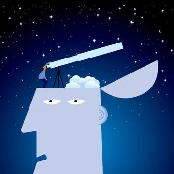 Astronomers Observing Celestial Images,on the head. Stock Illustration