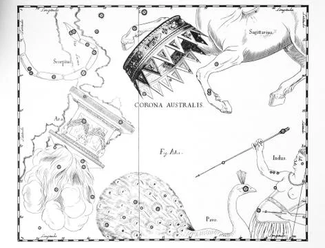 Astronomical catalog of constellations on a light background Foto stock