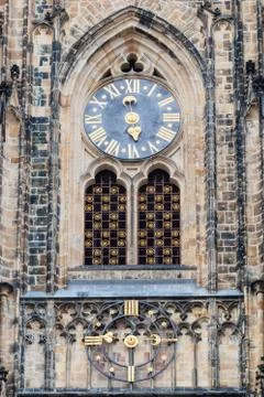 Astronomical Clock and gate of the Gothic Cathedral of Saints Vitus, Prague Stock Photos