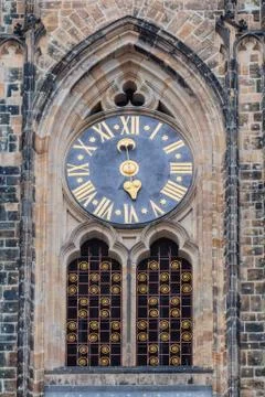 Astronomical Clock and gate of the Gothic Cathedral of Saints Vitus, Prague Stock Photos