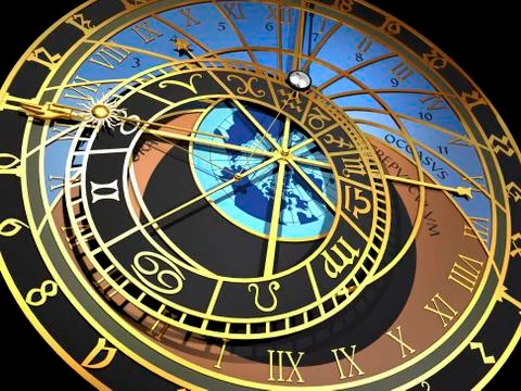 Astronomical clock, artwork Stock Illustration