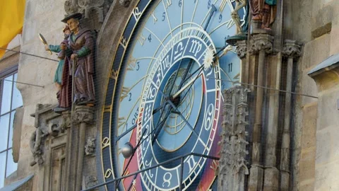 Astronomical Clock Close-Up with Moving Hands in Prague Vídeos de archivo 324883680