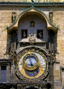 Astronomical clock at old town square in prague czech republic Stock Photos