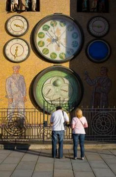 Astronomical clock ( orloj) , Upper Square ( Horni namesti ), Olomouc Stock Photos