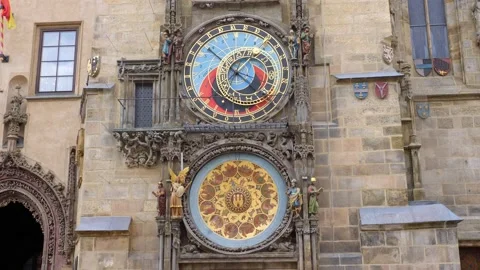 Astronomical clock in Prague, Czech republic. Travel and sights of city breaks Stock Footage 204870859