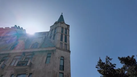 Astronomical clock tower in batumi georgia with sun flares 스톡 동영상 336178249