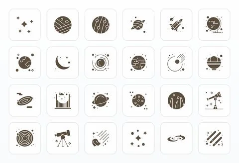 Astronomical Essential Vector Set including 24 Detail Enhanced Glyph 64x64 .. Stock Illustration