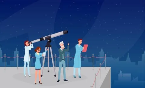 Astronomical observation, stargazing flat vector illustrations. Professional Stock Illustration