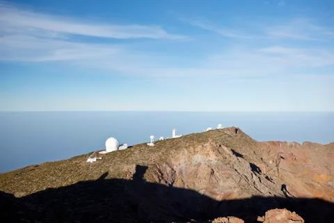 Astronomical Observatories at Roque de los Muchachos in La Palma, Spain. Stock Photos