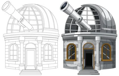 Astronomical Observatory Building with Large Dome Telescope Vector Stock Illustration