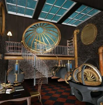Astronomical observatory empty room Stock Illustration