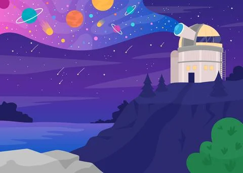 Astronomical observatory flat color vector illustration Stock Illustration