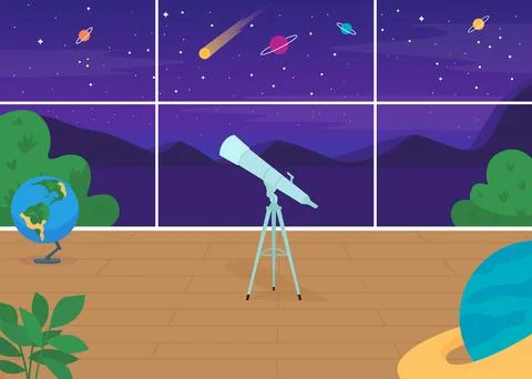 Astronomical observatory flat color vector illustration 스톡 일러스트