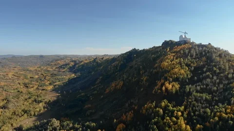 Astronomical Observatory on top of high mountain in Scenic epic autumn landscape Stock Footage 124111076