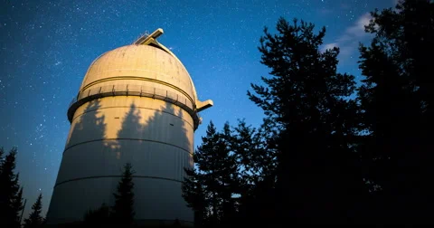 Astronomical Observatory under the night sky stars. Vignette. 4k Stock Footage 65214734