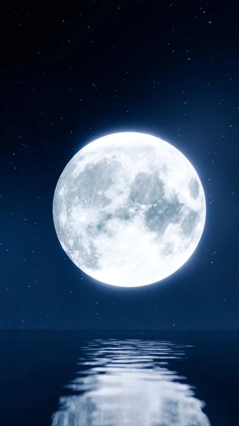 Astronomical Phenomenon the blue full moon is reflected in the sea. Stock Footage 281767847