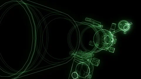 Astronomical Telescope #2 Wireframe Neon Green Space Tech 4K 25fps VJ Loop Видео 345458322