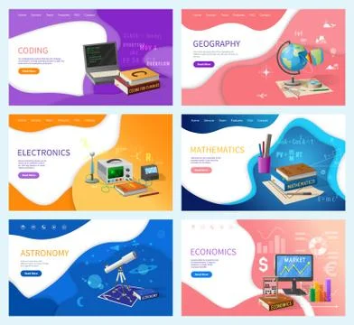 Astronomy and Coding, School Disciplines Subjects Stock Illustration