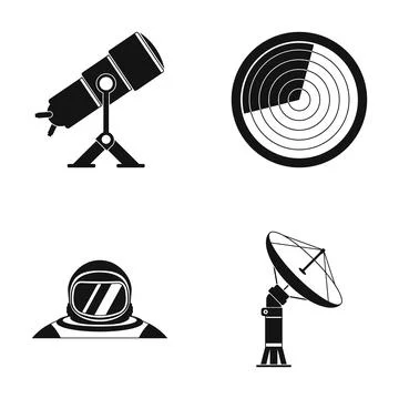 Astronomy and space exploration technology symbols vector icons set Illustrazione stock