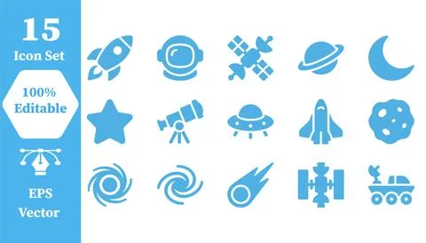 Astronomy and space science flat vector icon collection with astronomy, uni.. Stock Illustration