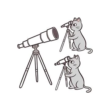 Astronomy cat looking through telescope Stock Illustration
