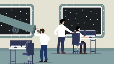 Astronomy Control Room with Scientists Observing Space, Stars, and Data Ana.. Stock Footage 337954764