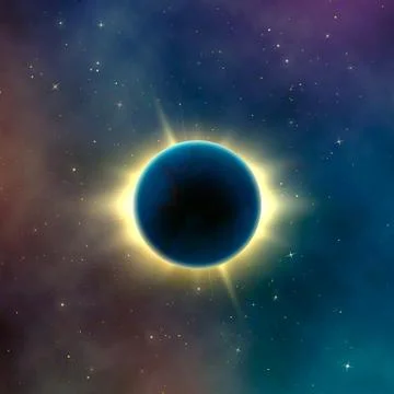 Astronomy effect solar eclipse. Abstract starry galaxy background. Vector ill Stock Illustration