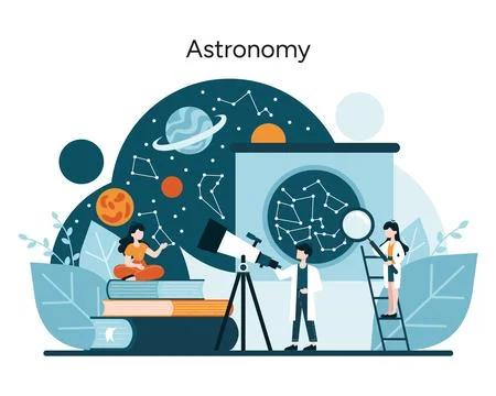 Astronomy enthusiasts explore beyond the sky Stock Illustration