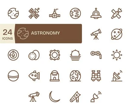 Astronomy Essential Vector Set including 24 Pixel Optimized Bold Line 128x1.. Stock Illustration