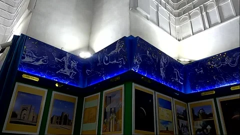 Astronomy exhibition inside the Ulugh Beg Observatory Museum in Samarkand Stock Footage 336913603