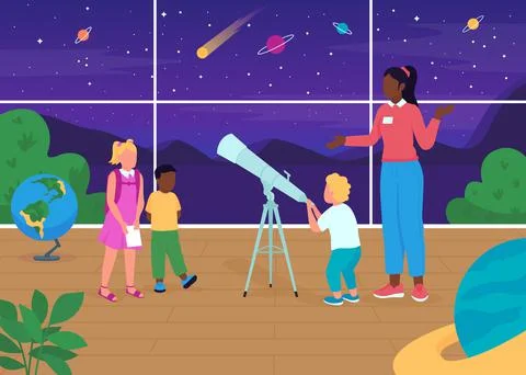 Astronomy lesson flat color vector illustration Stock-Illustration
