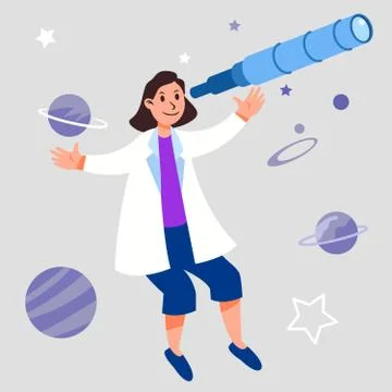 Astronomy Scientist Female Character Floating Imaginative Stock Illustration