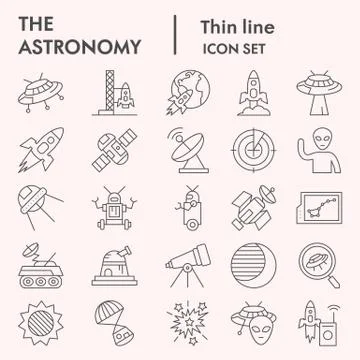 Astronomy thin line icon set. Universe objects collection, vector sketches, logo Stock Illustration