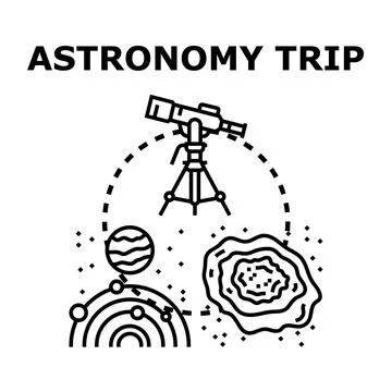 Astronomy trip exploring cosmos and celestial bodies concept Illustrazione stock