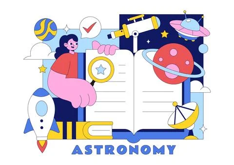 Astronomy Vector Illustration Featuring People Observing a Starry Night Sky.. Stock Illustration