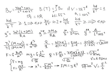 Astrophysical formulas. Scientific, educational background. Hand-drawn on a Stock Illustration