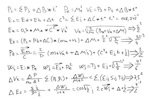 Astrophysical formulas. Scientific, educational background. Hand-drawn on a Stock Illustration
