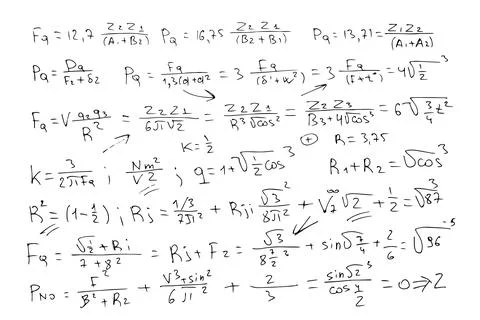 Astrophysical formulas. Scientific, educational background. Hand-drawn on a Stock Illustration