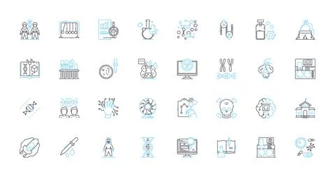 Astrophysics linear icons set. Gravity, Black hole, Supernova, Dark matter Stock Illustration