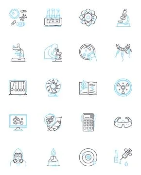 Astrophysics linear icons set. Gravity, Black hole, Supernova, Dark matter Stock Illustration