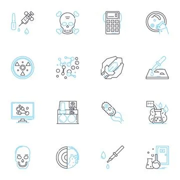Astrophysics linear icons set. Gravity, Black hole, Supernova, Dark matter Stock Illustration