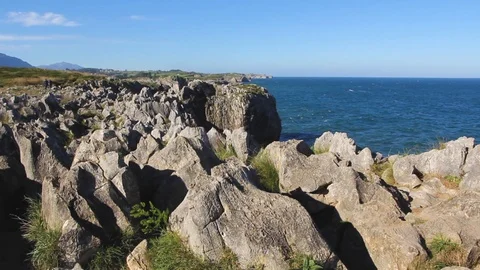 ASTURIAS SPAIN WAVES WIND BEACH BLUE SKY Stock Footage 90131537